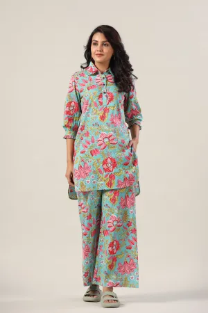 Jaal on Blue Collared Palazzo Loungewear Set