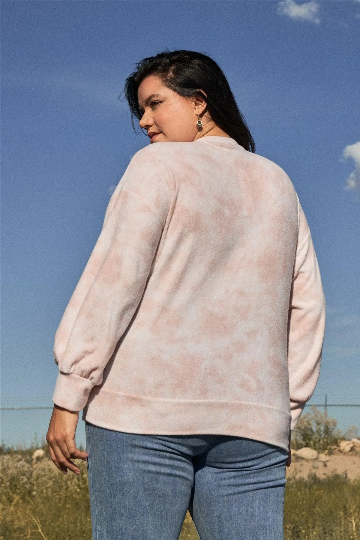 Junior Plus Size Baby Pink Tie-Dye Long Sleeve Super Soft Sweatshirt /3-2-1