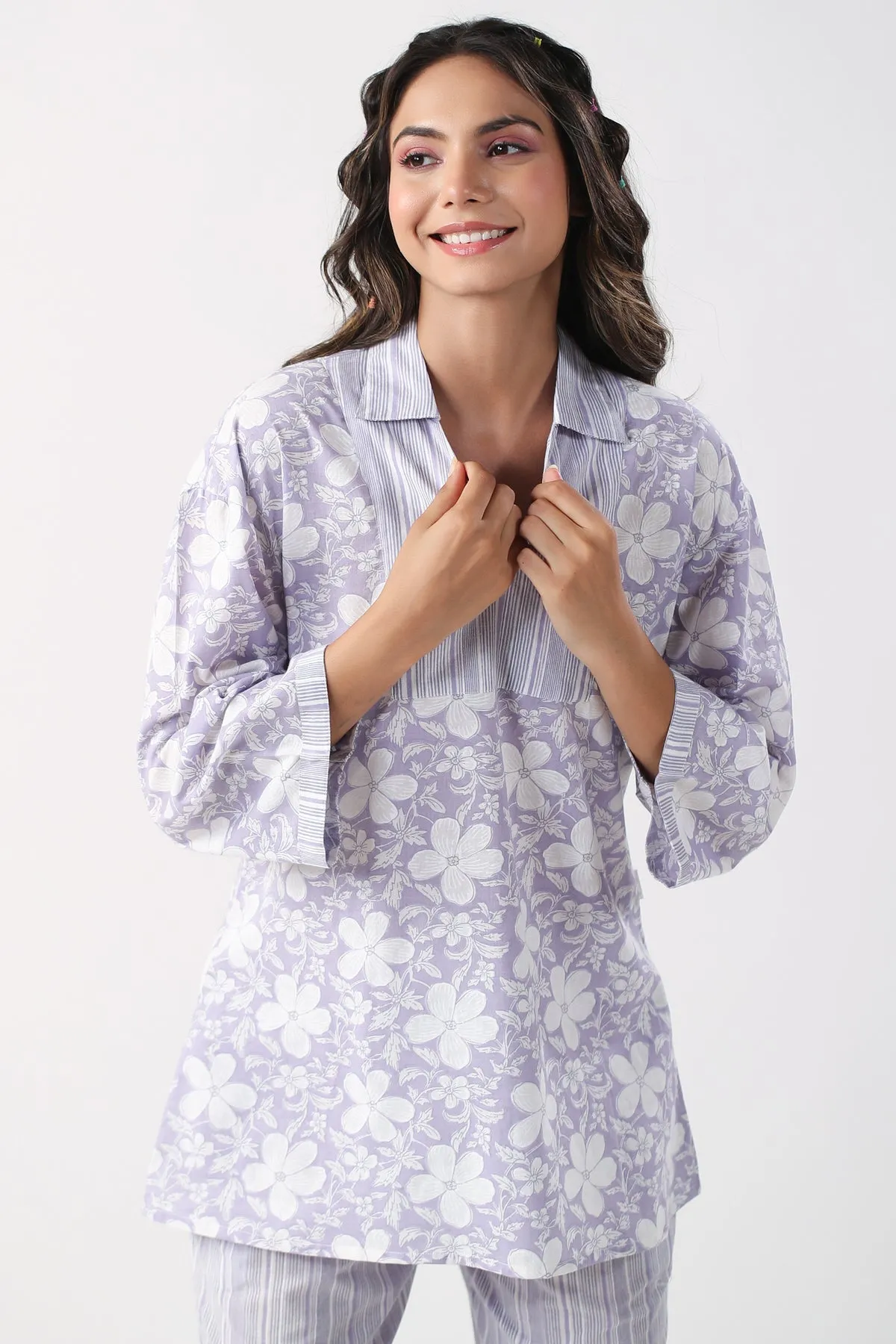 Lavender Meadows Cotton Loungewear Top Set