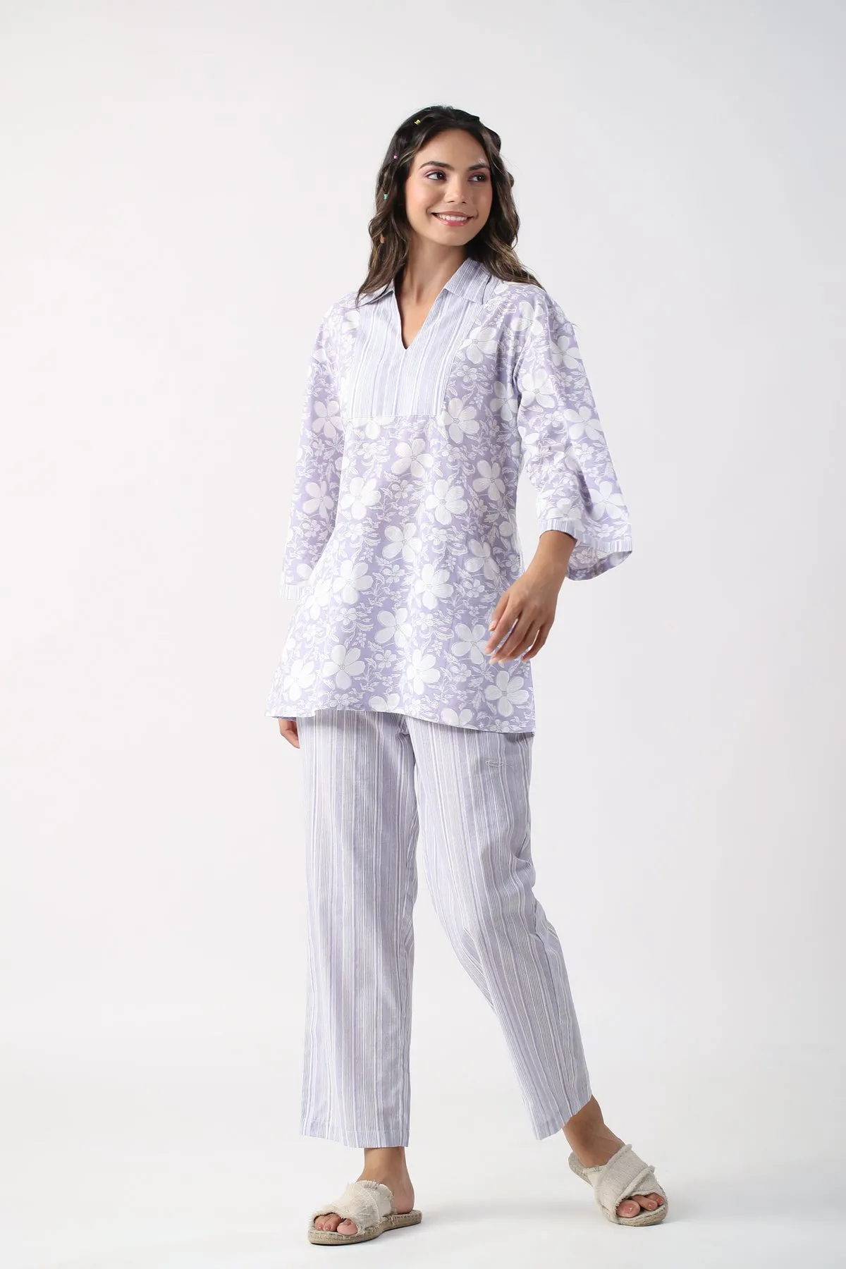 Lavender Meadows Cotton Loungewear Top Set