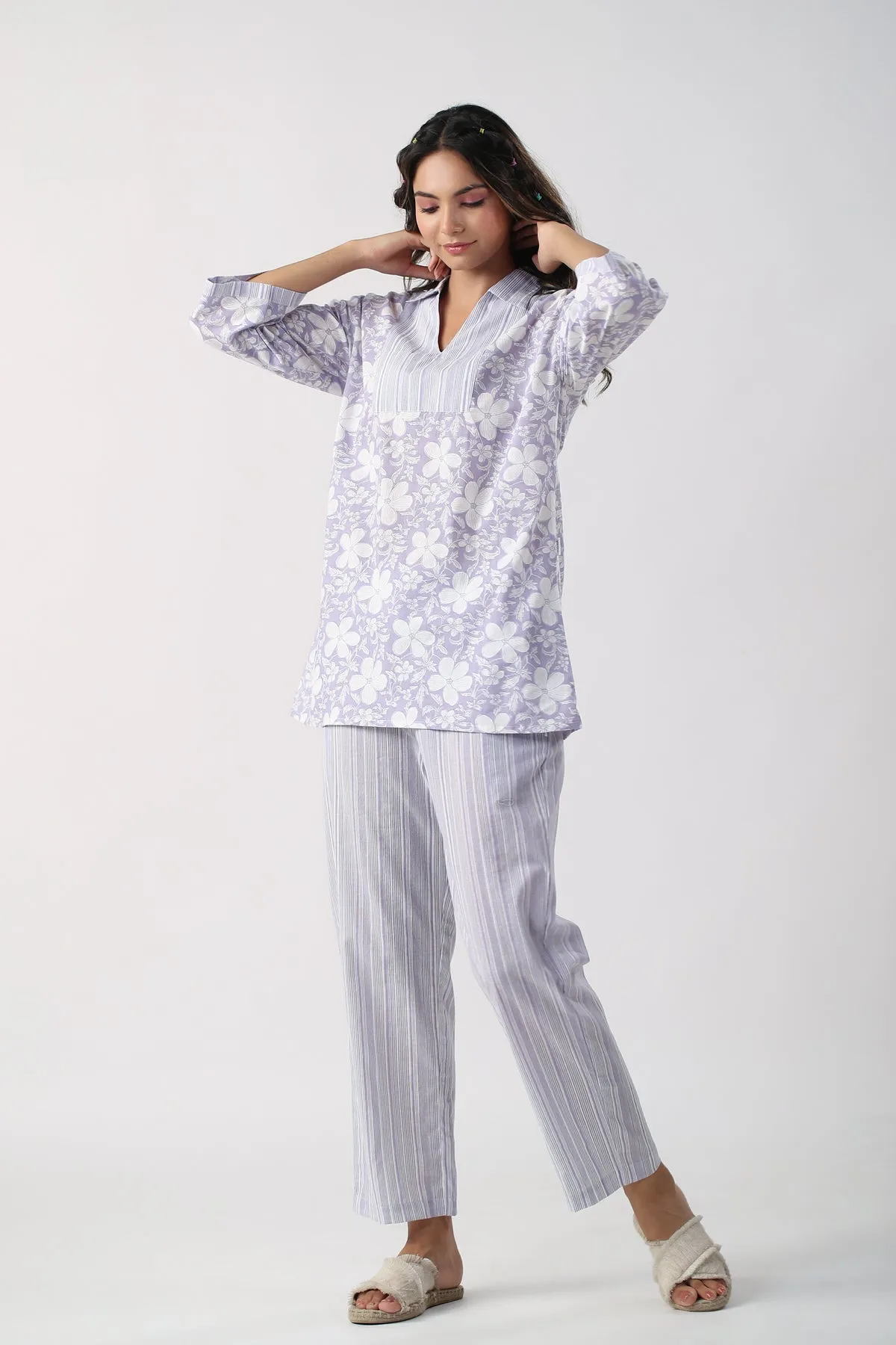 Lavender Meadows Cotton Loungewear Top Set