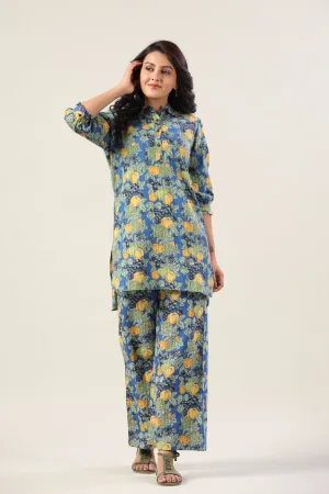 Lemonade on Blue Cotton Palazzo Loungewear Set