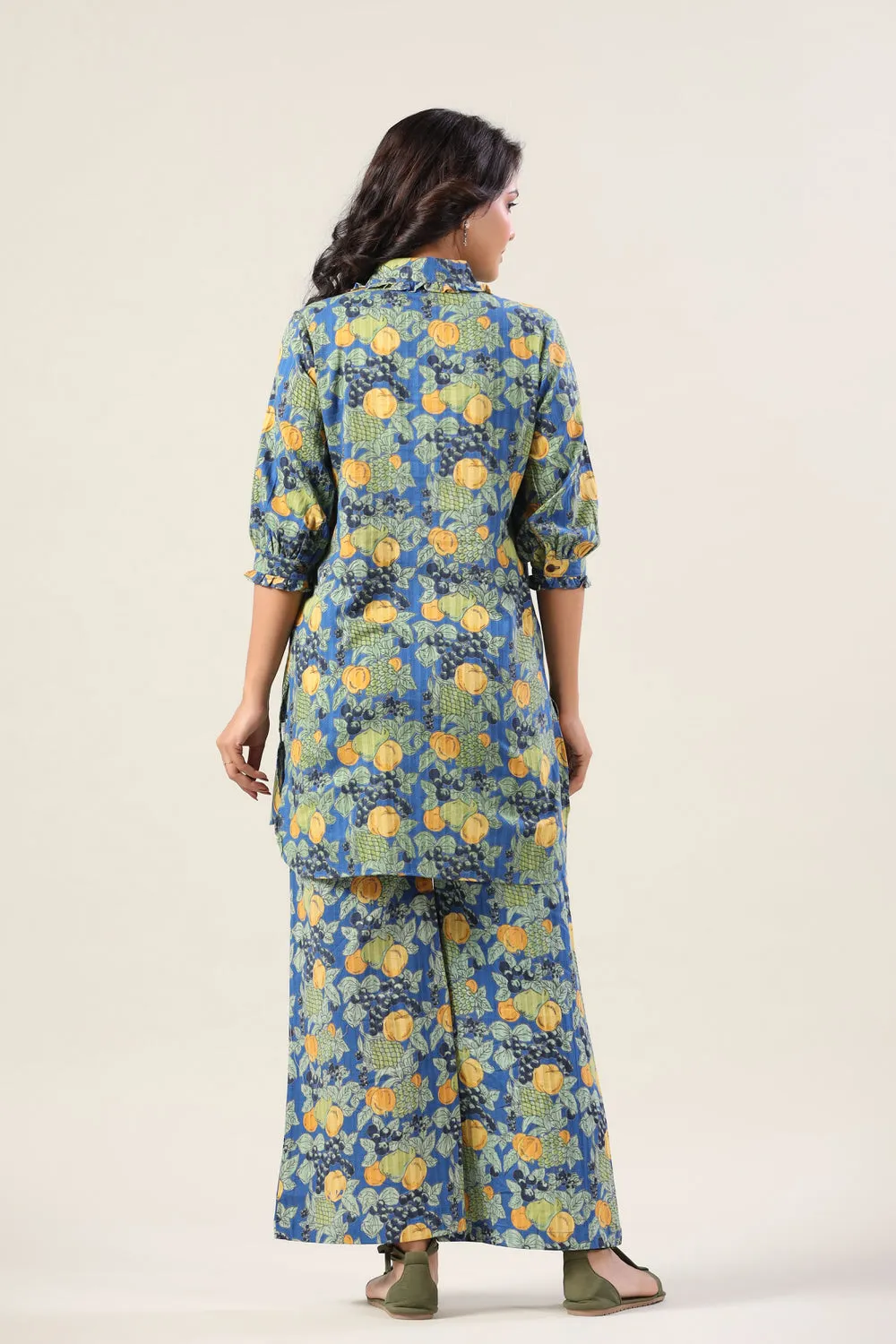 Lemonade on Blue Cotton Palazzo Loungewear Set