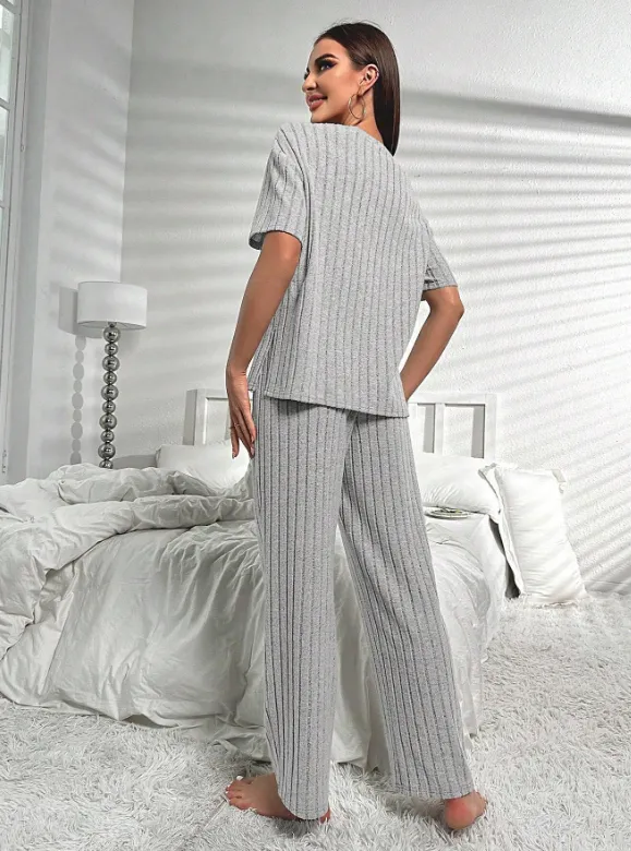 Light Grey Short Sleeve Loungewear Set