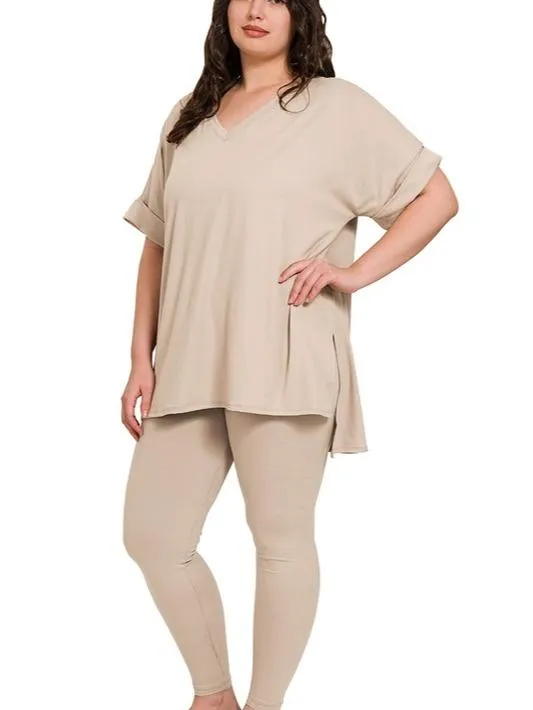 Living In Comfort Plus Size Short-Sleeve Brushed Microfiber Loungewear Set (4 Options)