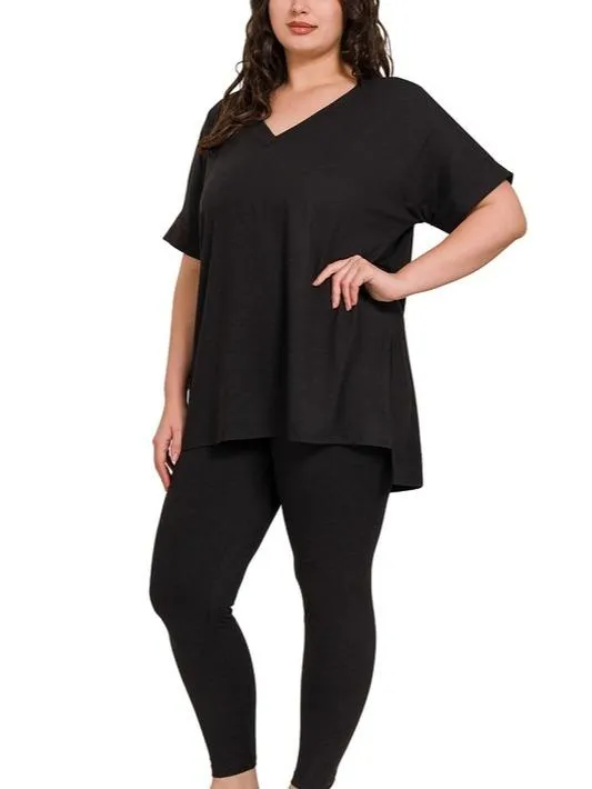 Living In Comfort Plus Size Short-Sleeve Brushed Microfiber Loungewear Set (4 Options)