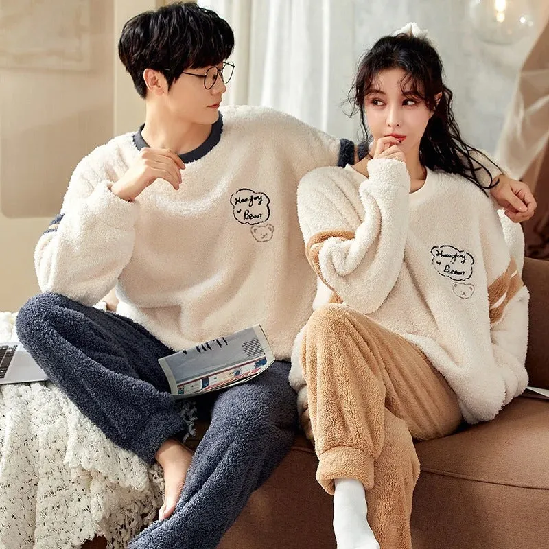 Long Sleeve Cartoon Printed Couple Pajamas Set