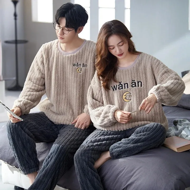 Long Sleeve Cartoon Printed Couple Pajamas Set