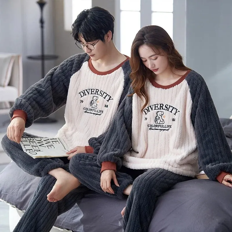 Long Sleeve Cartoon Printed Couple Pajamas Set