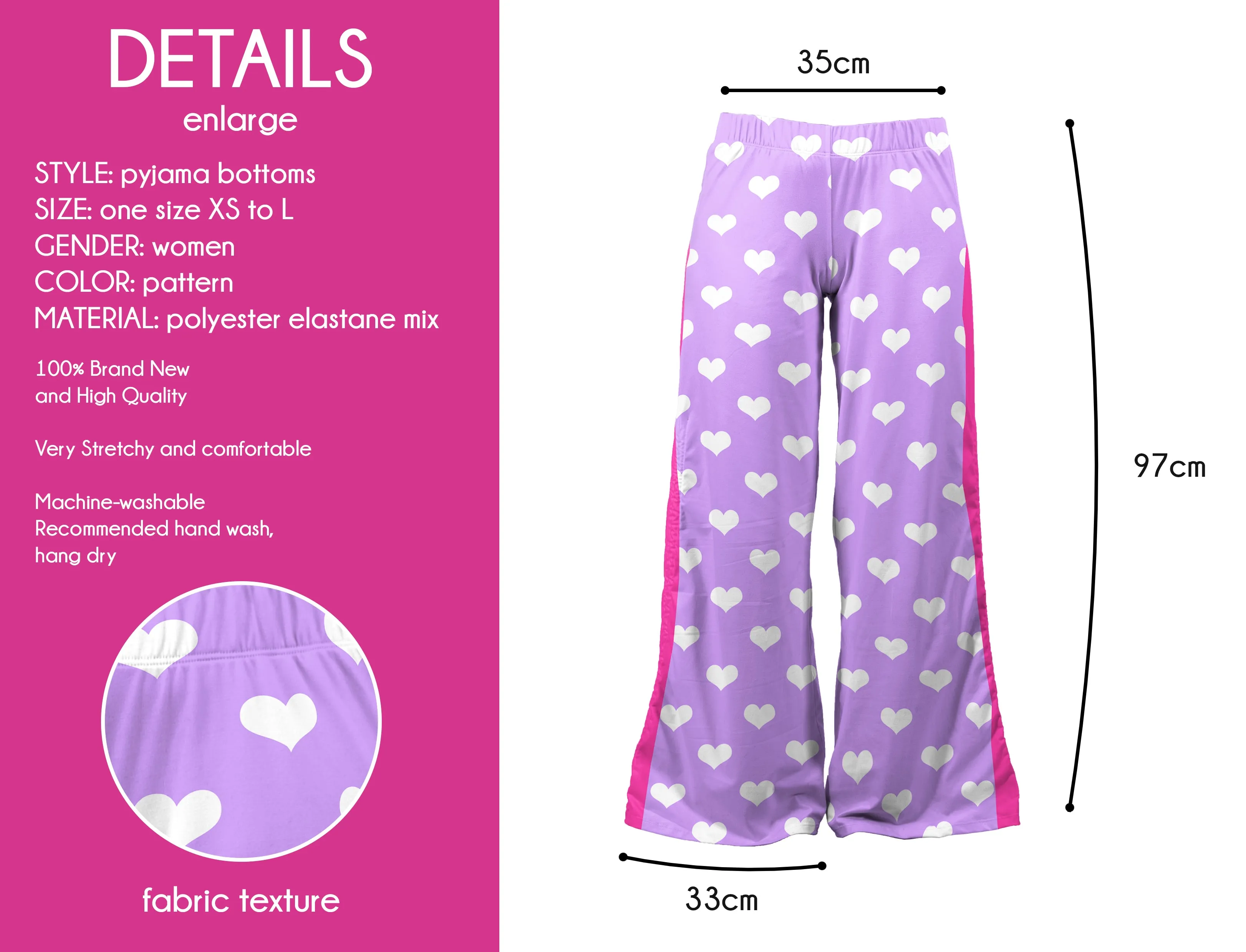 Loungewear Lavender/Fuchsia&White Hearts (UK Size 8-14)