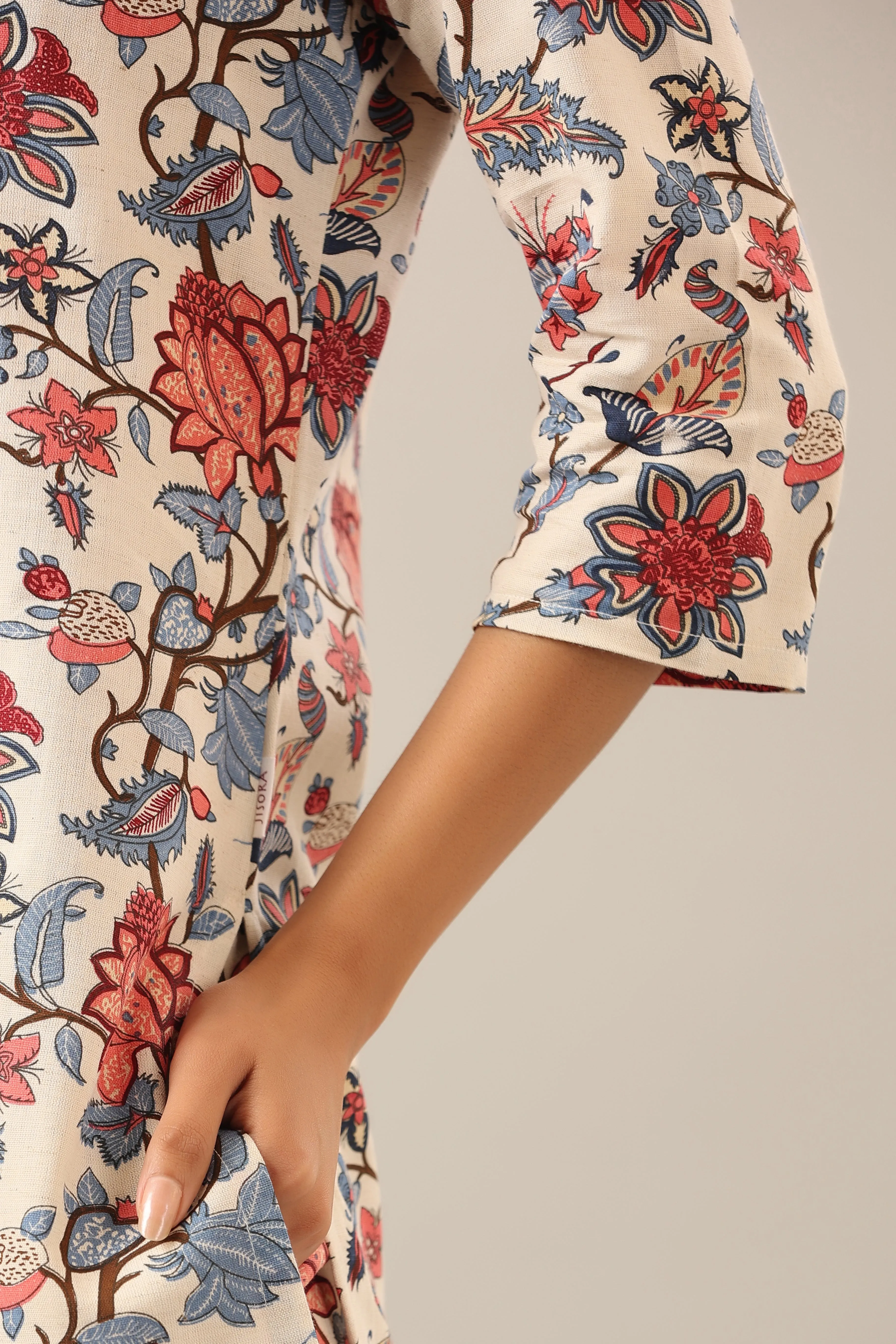 Marine Floral on Off White Cotton Flex Palazzo Loungewear Set