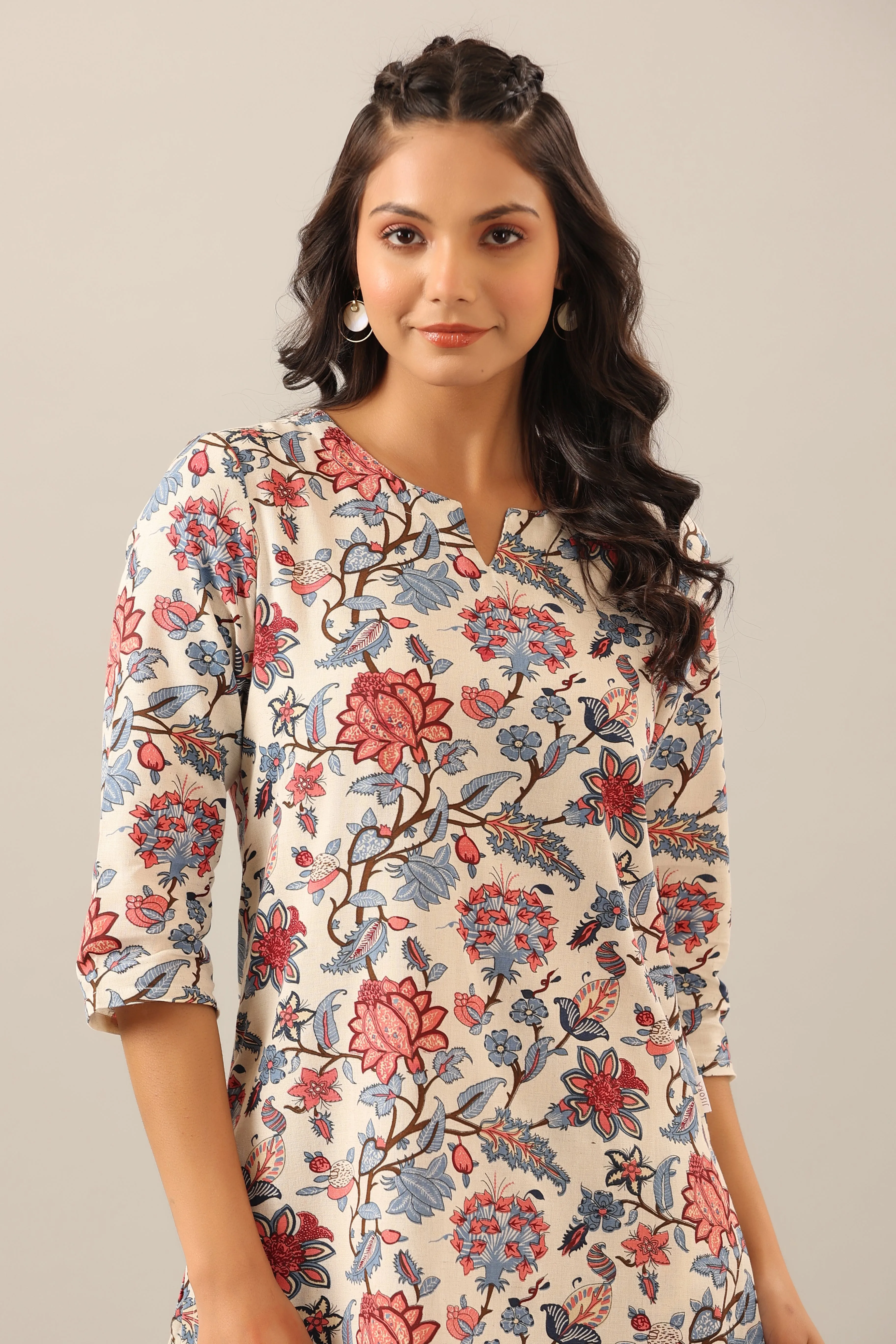 Marine Floral on Off White Cotton Flex Palazzo Loungewear Set