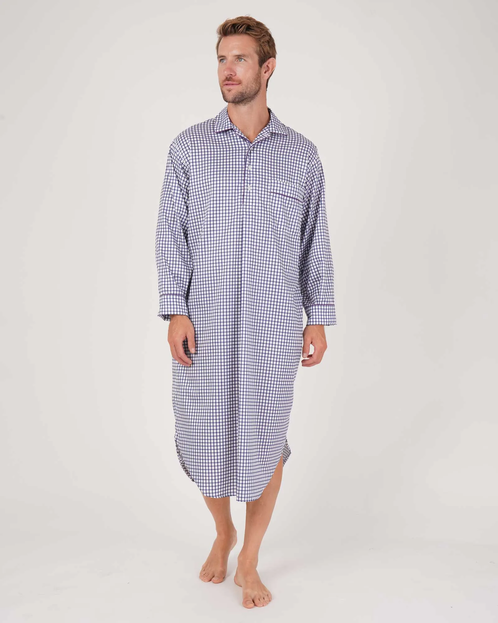 Men's Two-Fold Cotton Nightshirt - Selborne Check