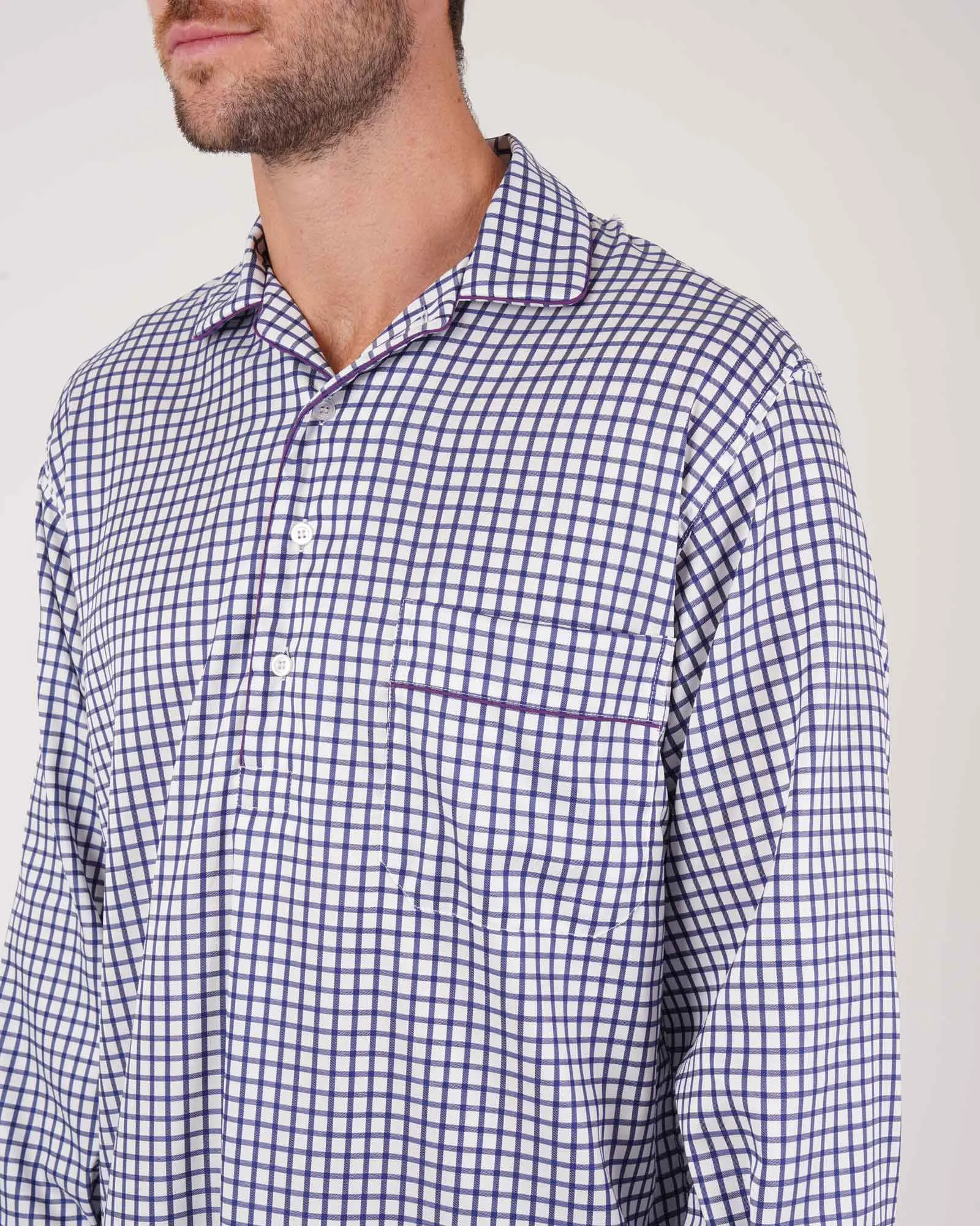 Men's Two-Fold Cotton Nightshirt - Selborne Check