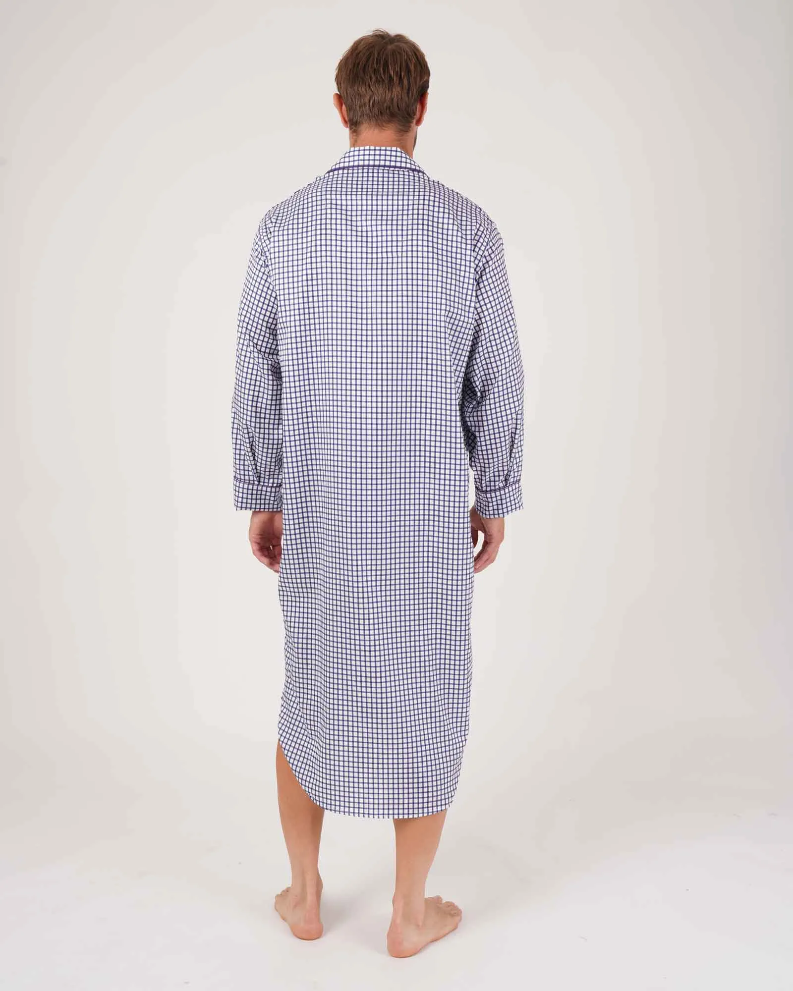 Men's Two-Fold Cotton Nightshirt - Selborne Check