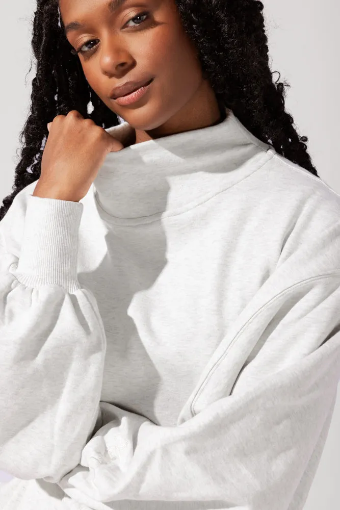 Ooey Gooey Mockneck Sweatshirt with Pockets - Light Heather Grey