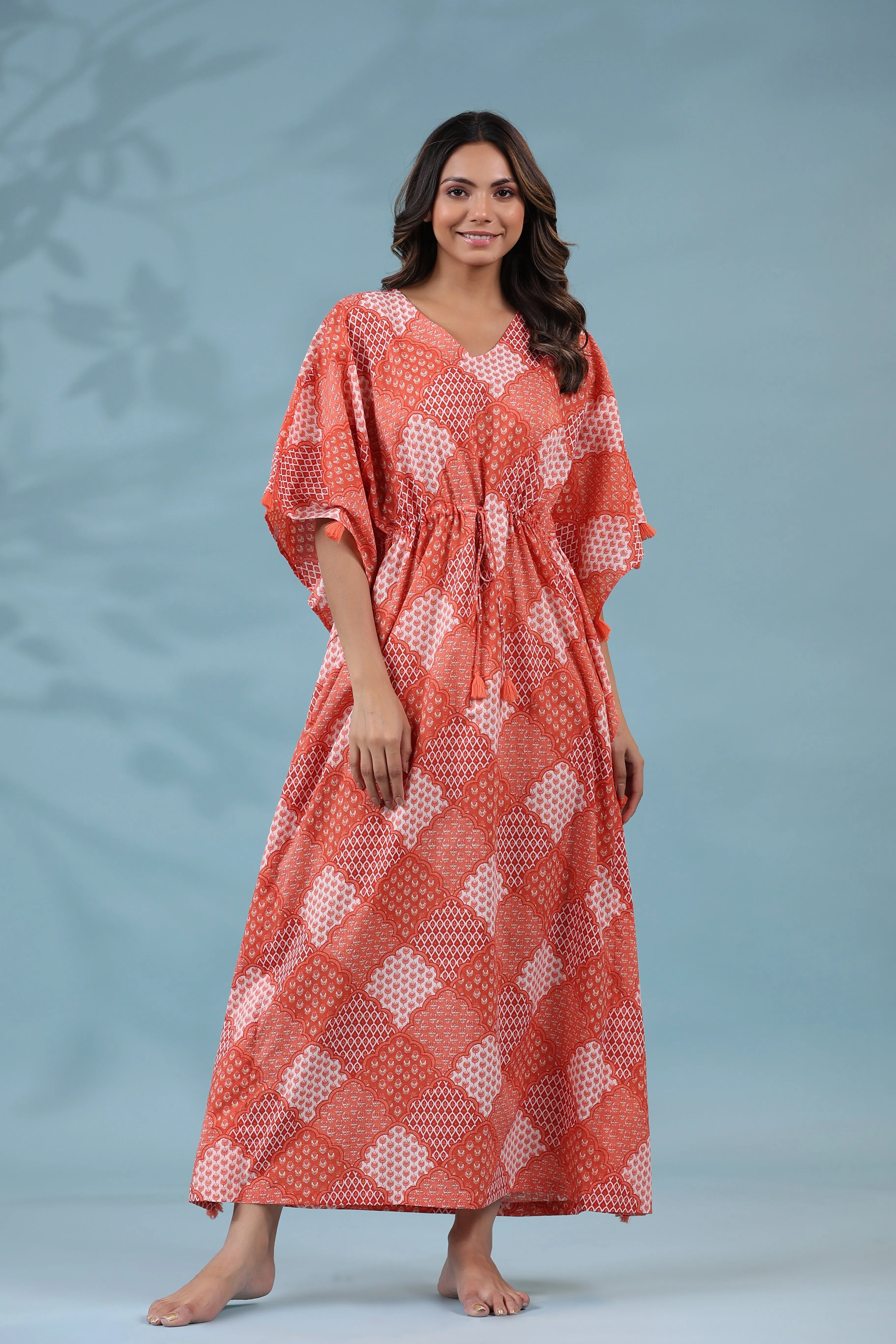 Orange Jharokha Cotton Kaftan