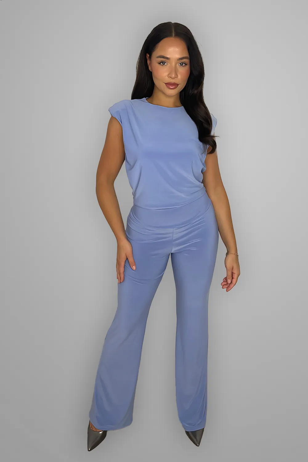 Padded Shoulder Straight Leg Stretchy Loungewear Set