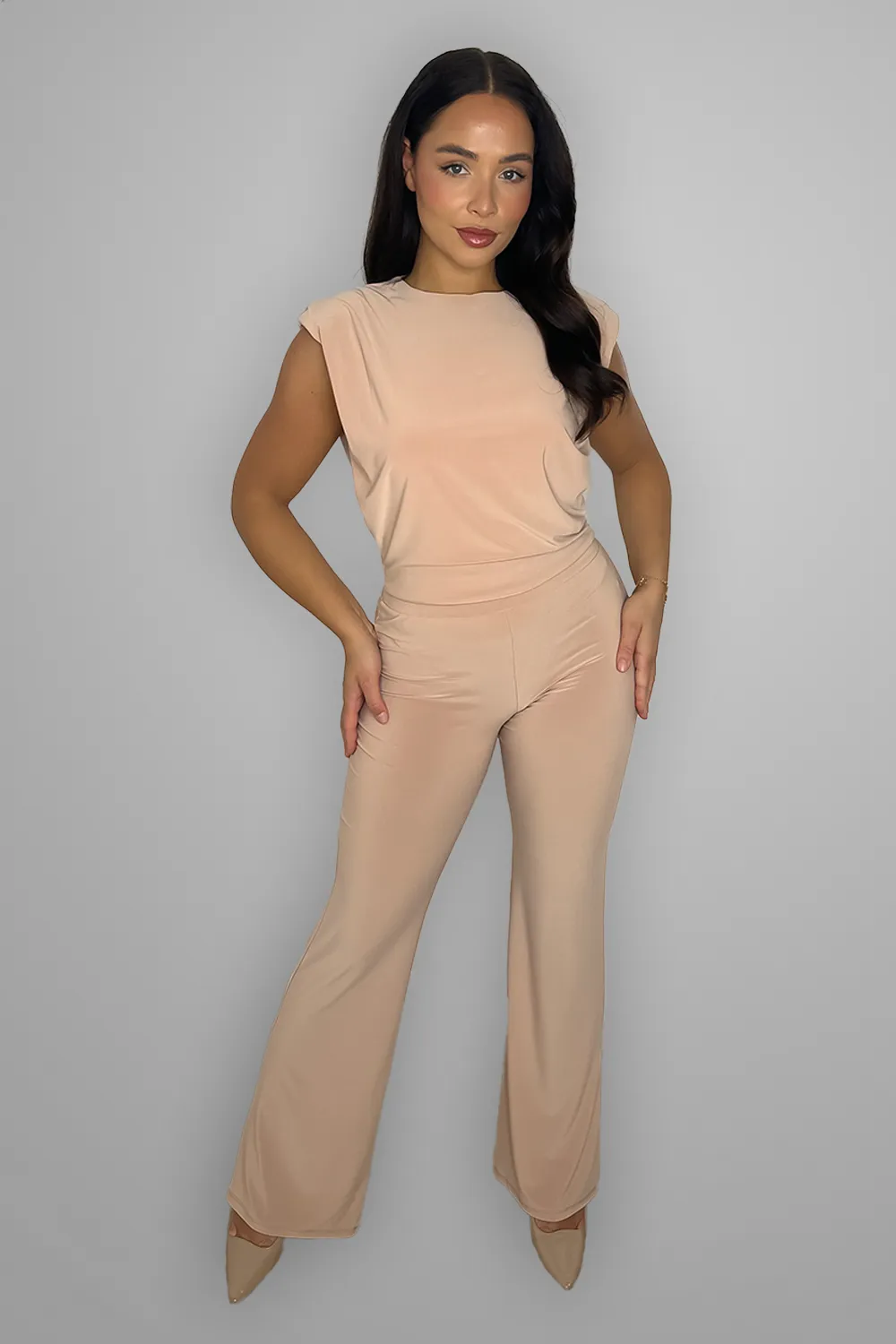 Padded Shoulder Straight Leg Stretchy Loungewear Set