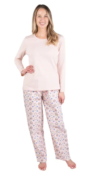 Patricia flannel Pajama set with cat print bottoms