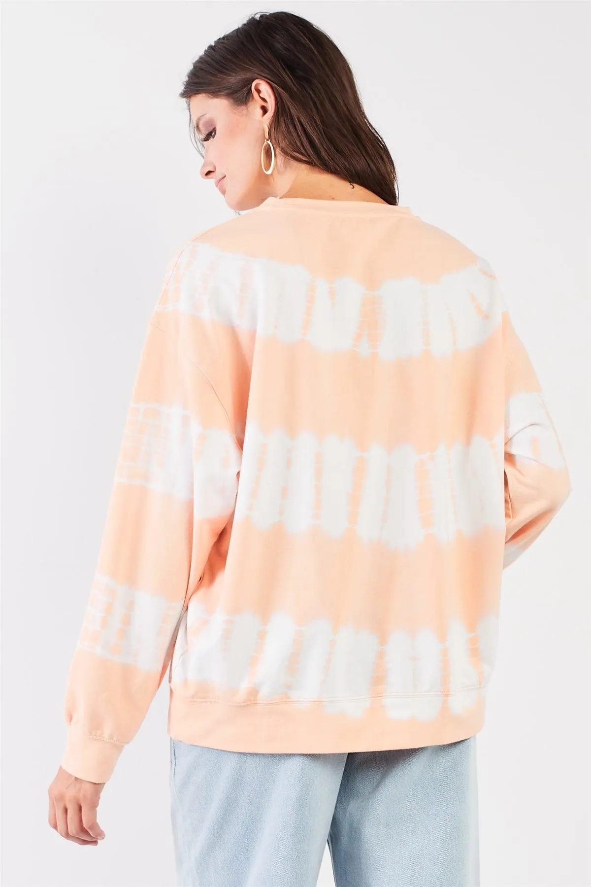 Peach White Tie-Dye Oversized Crew Neck Sweatshirt