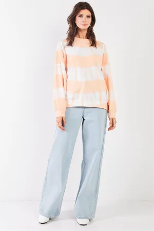 Peach White Tie-Dye Oversized Crew Neck Sweatshirt