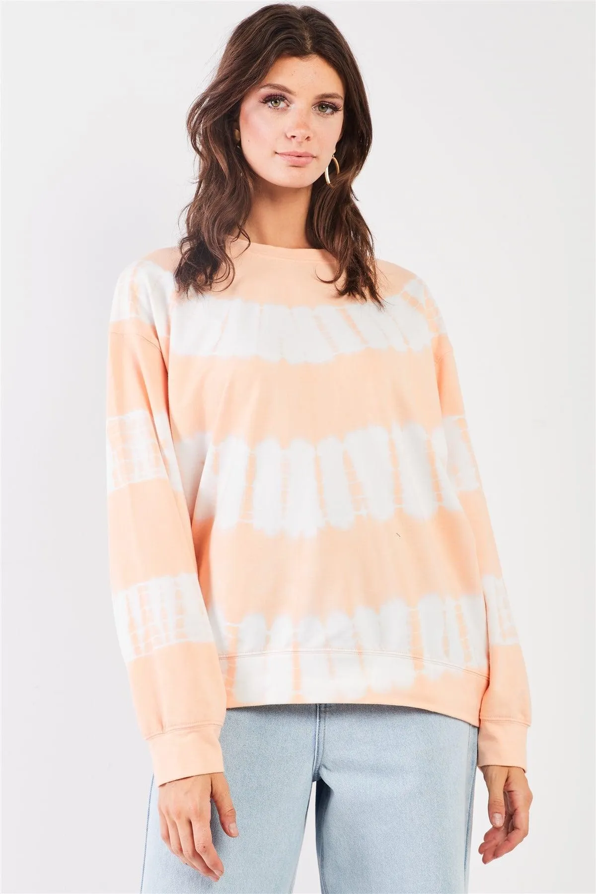 Peach White Tie-Dye Oversized Crew Neck Sweatshirt