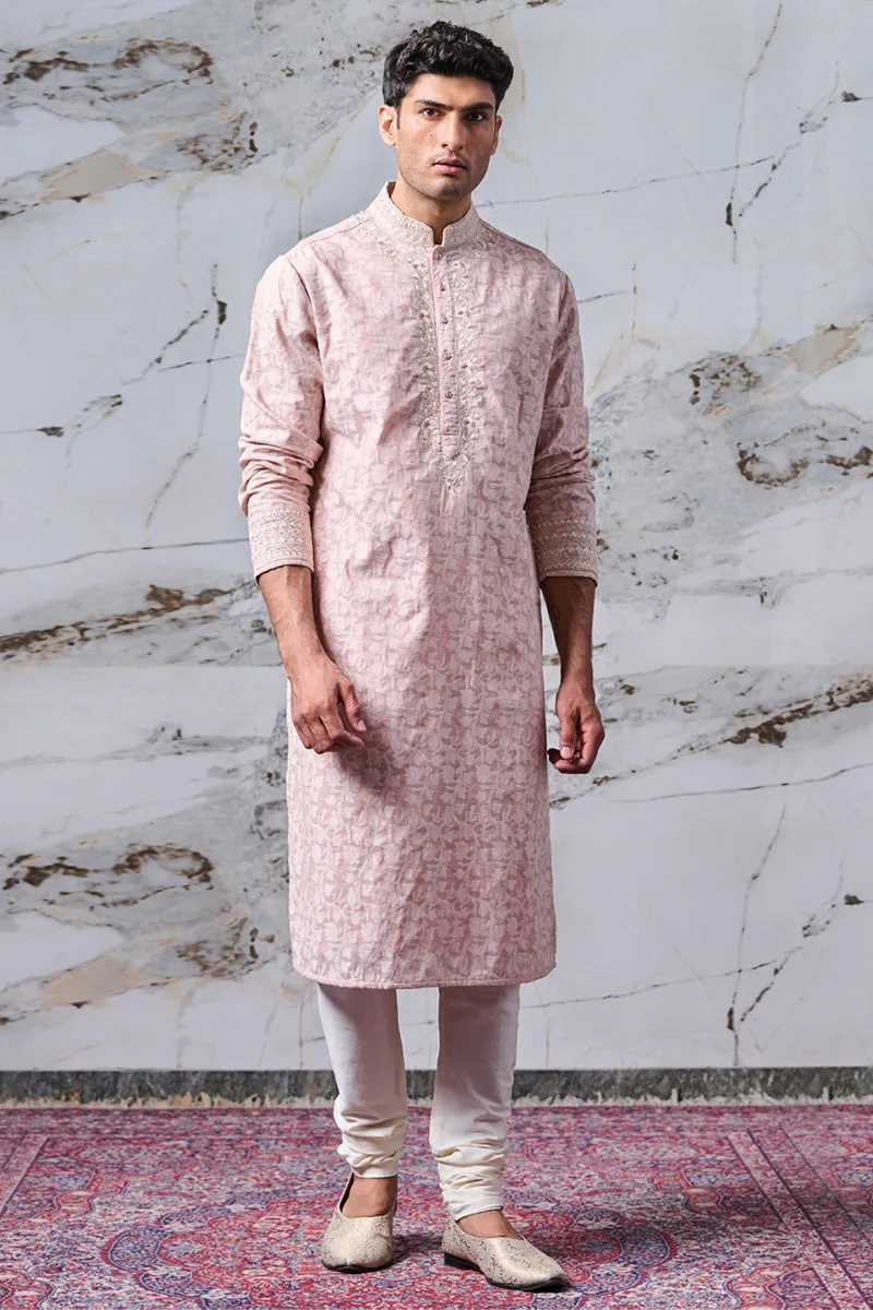 Pink Chanderi Jacquard Kurta Set