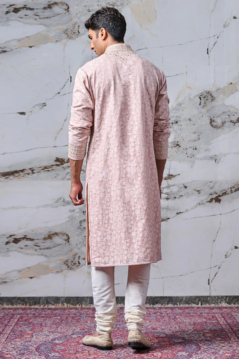 Pink Chanderi Jacquard Kurta Set