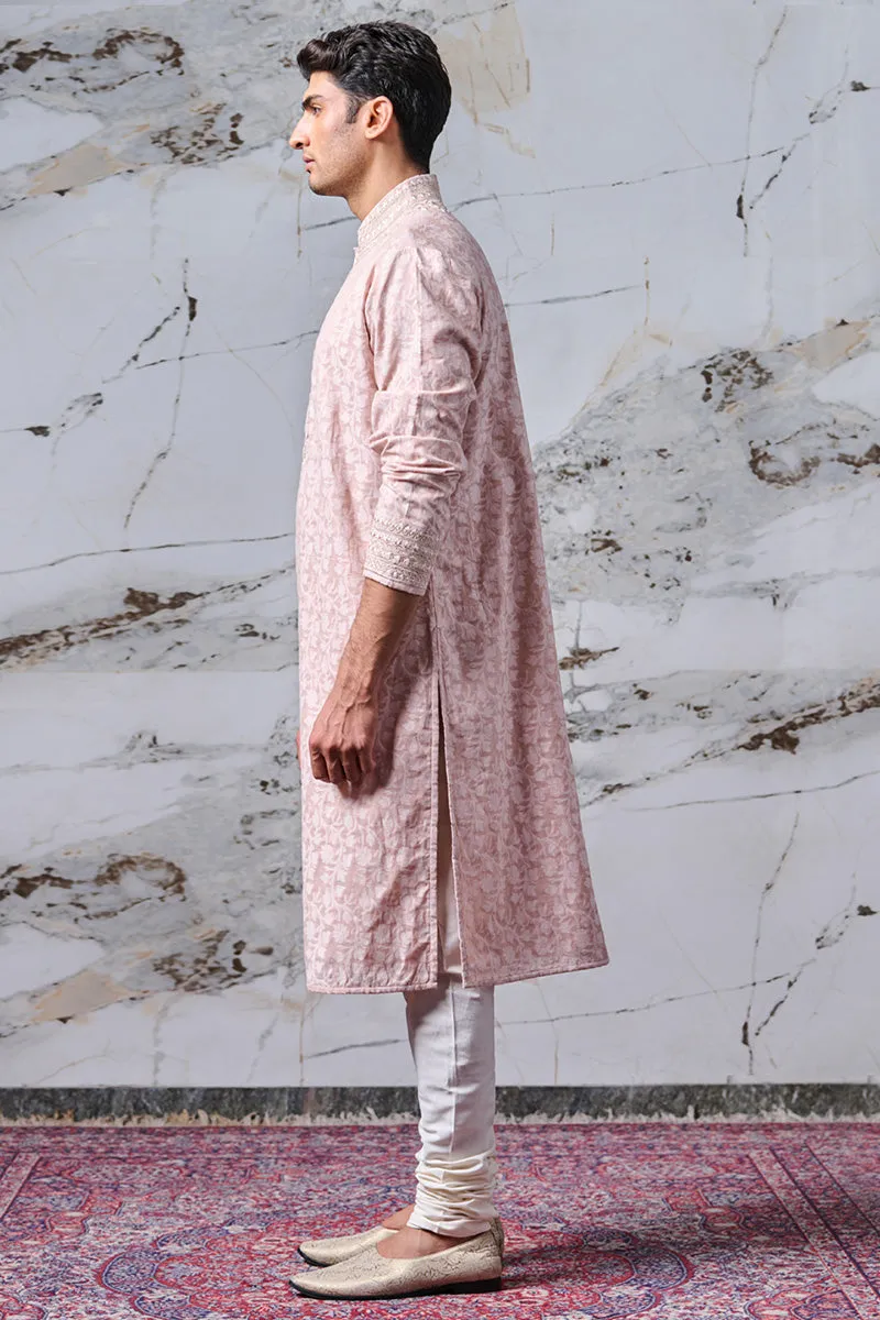 Pink Chanderi Jacquard Kurta Set