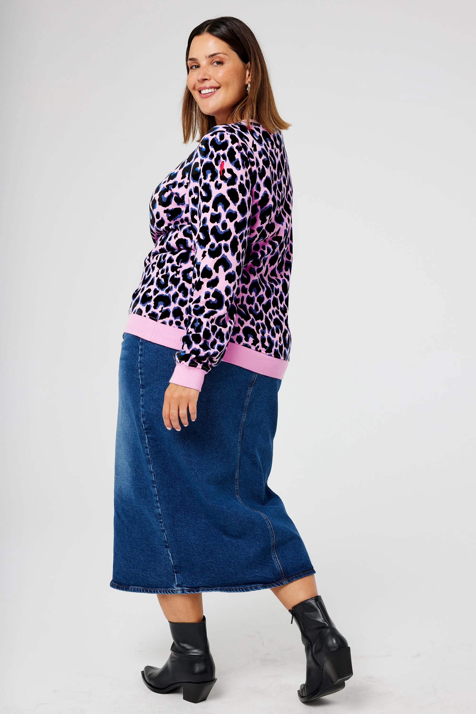 Pink with Blue and Black Shadow Leopard Classic Sweatshirt