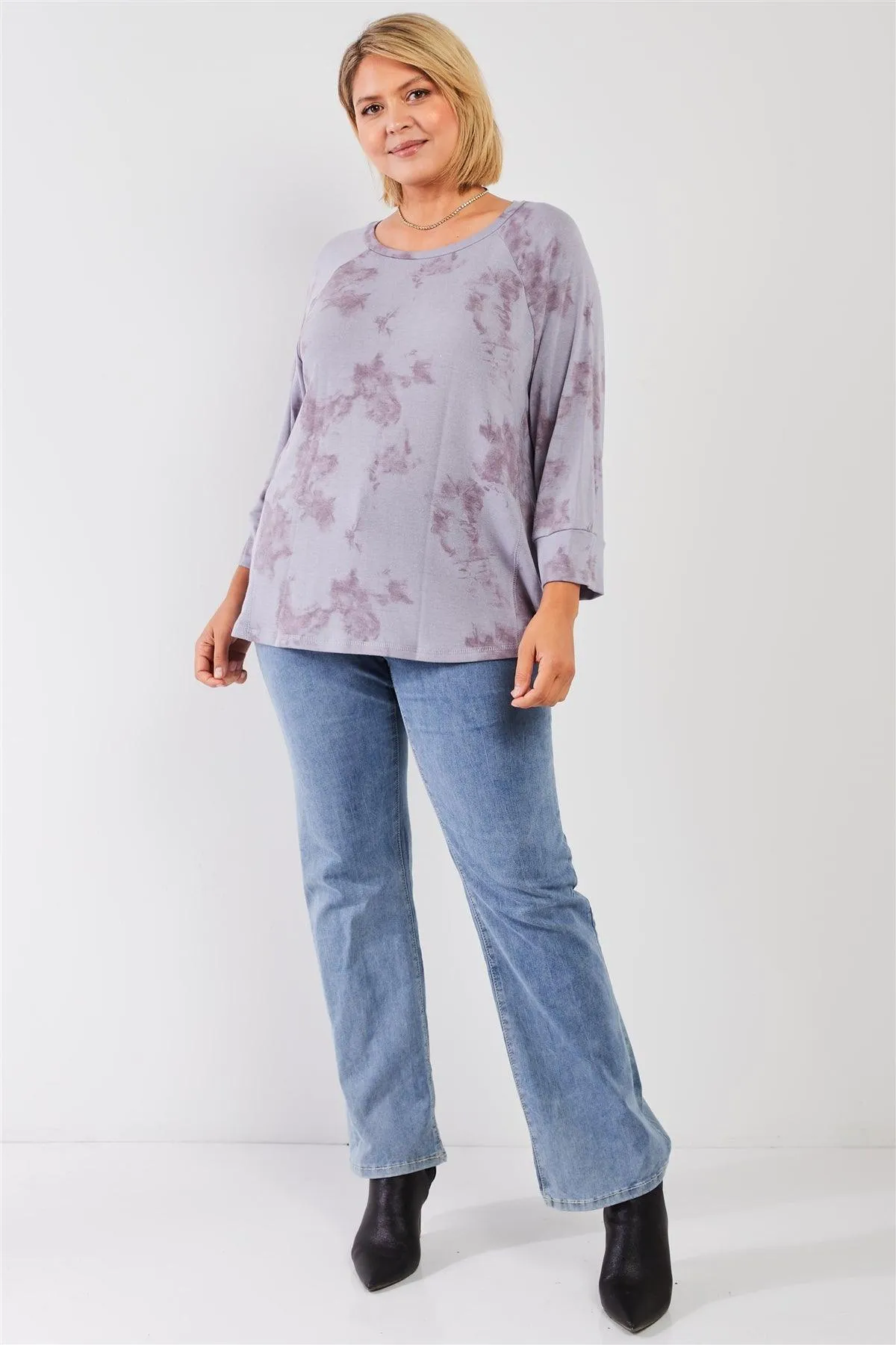 Plus Size Lavender Tie-Dye Acid Wash Sweatshirt /3-2-1