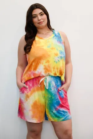 Plus Size Tie-Dye Sleeveless Sleepwear Loungewear Set