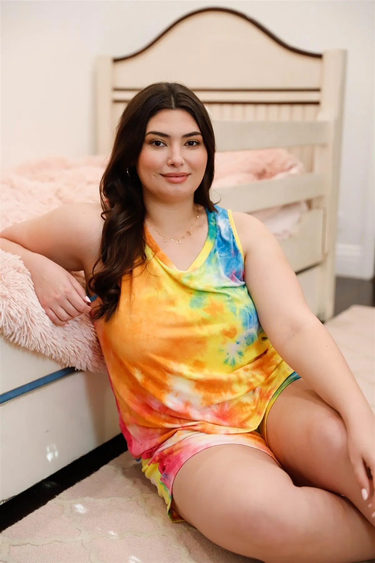 Plus Size Tie-Dye Sleeveless Sleepwear Loungewear Set