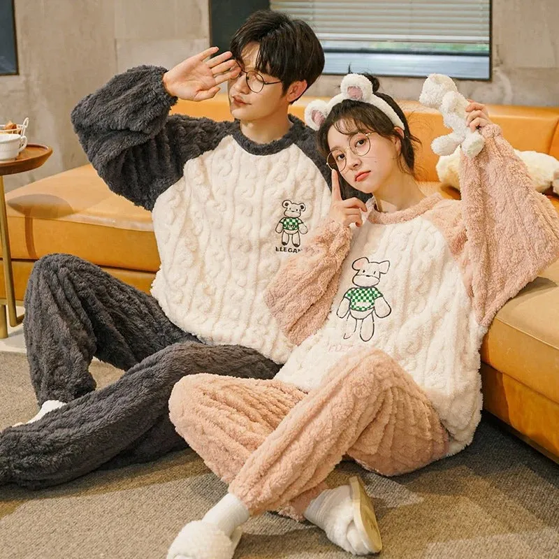 Plush Cartoon Fleece Couple Pajama Set