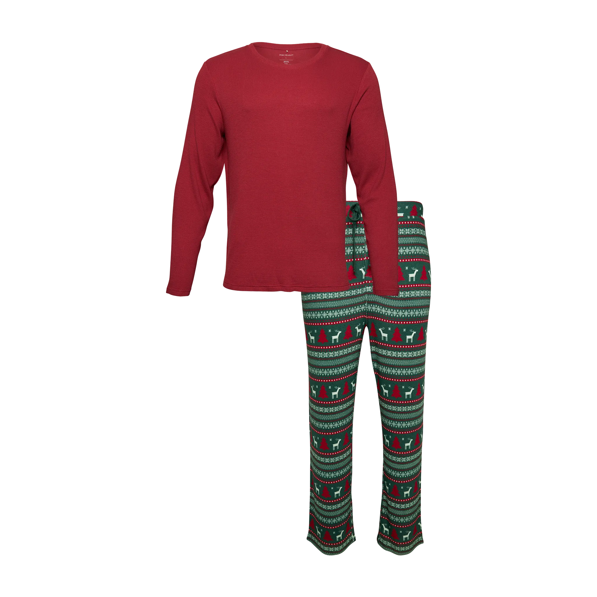 Posh Peanut Men's Long Sleeve Loungewear - Holiday Fair Isle Waffle