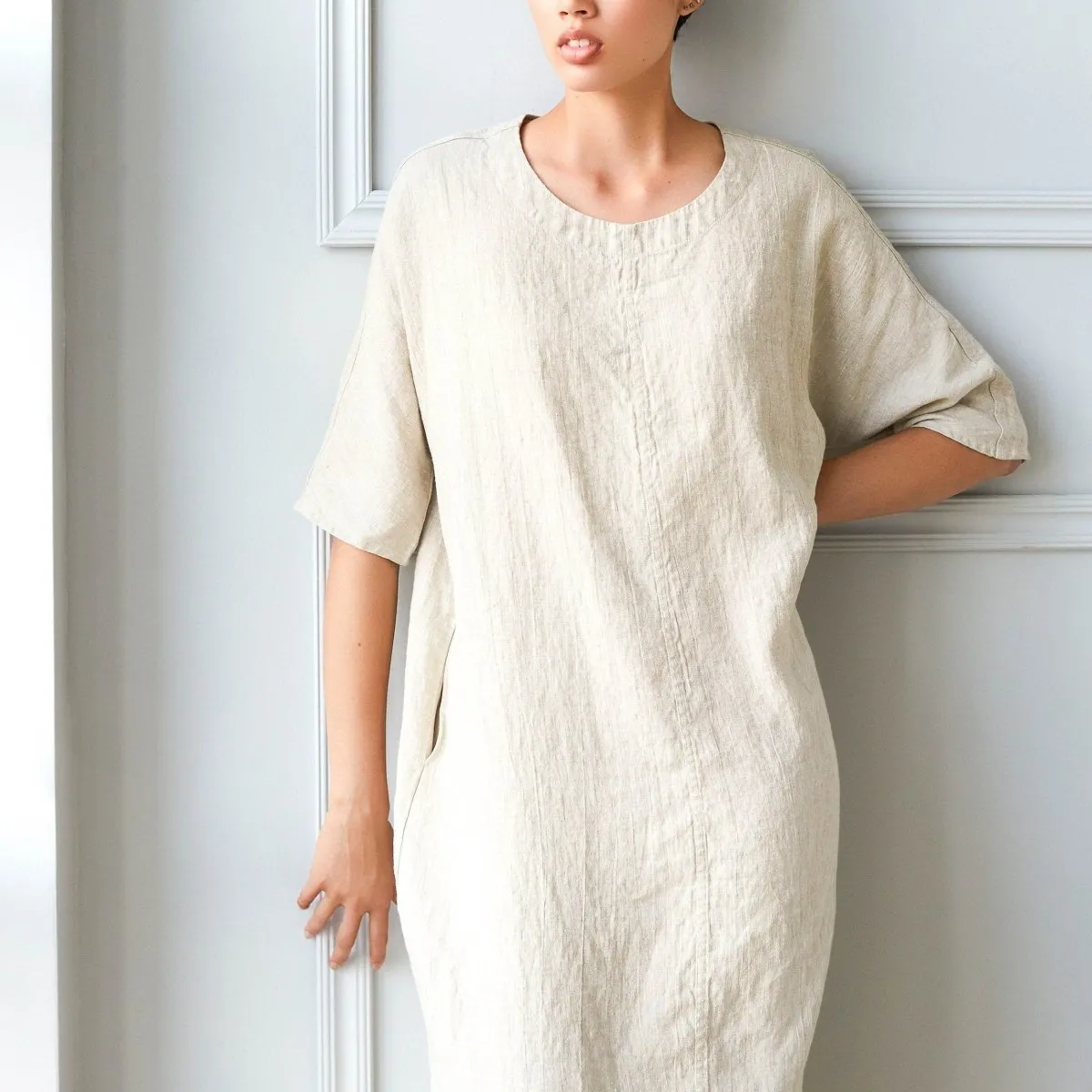 R: SEUL maxi linen tunic (Size: M/L; Color: Oat Milk)