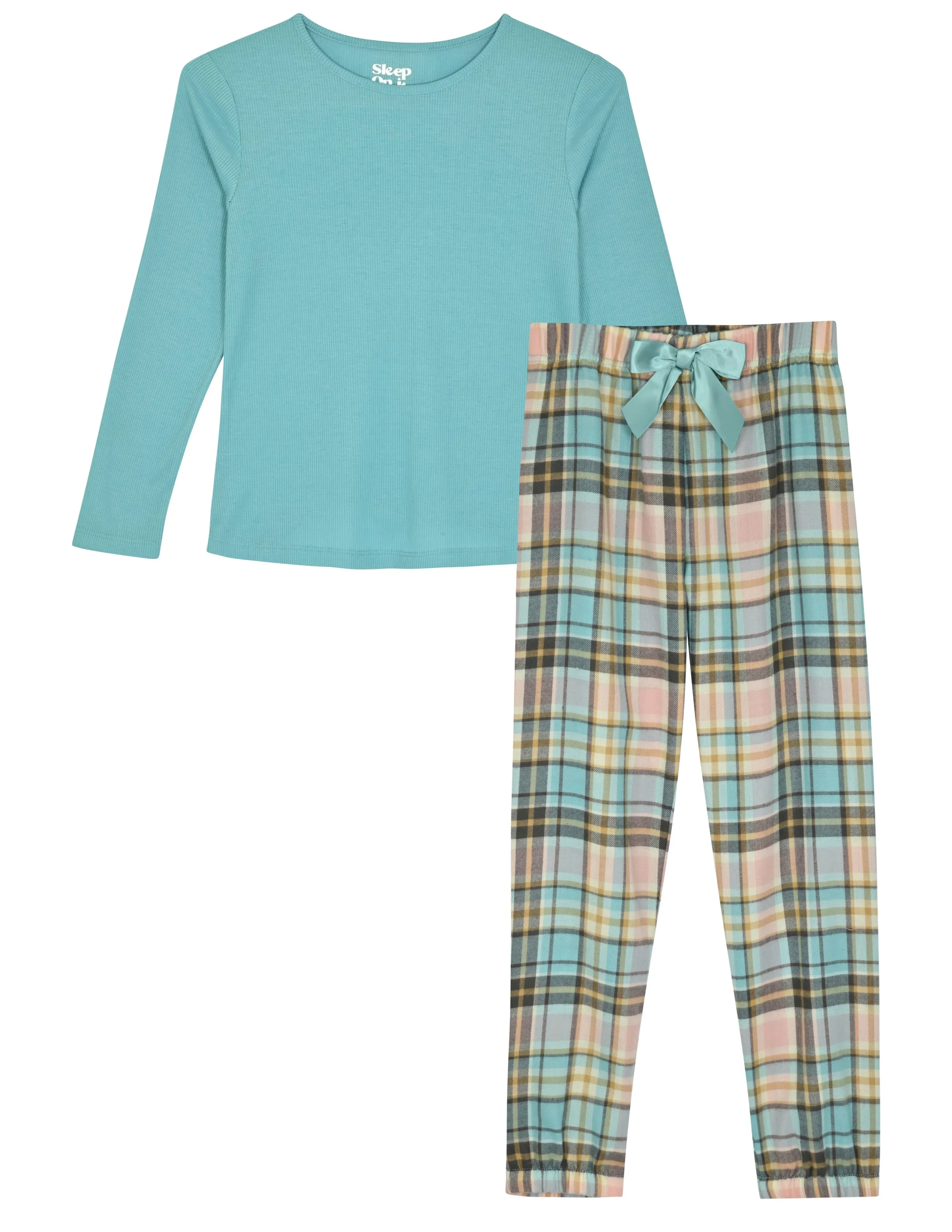 Sleep On It Girls 2-Piece Woven Flannel Plaid Pajama Set - Blue