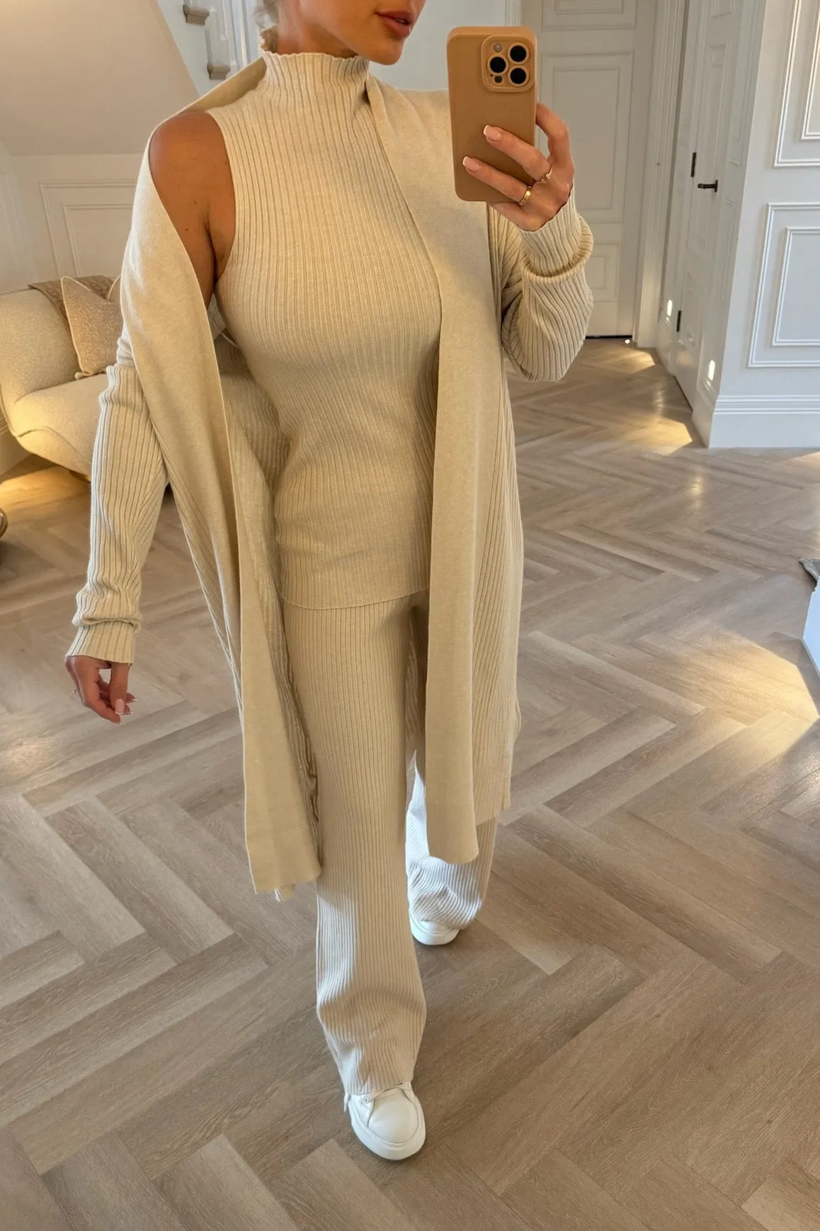 SOFT RIBBED OATMEAL THREE PEICE KNITTED CO-ORD