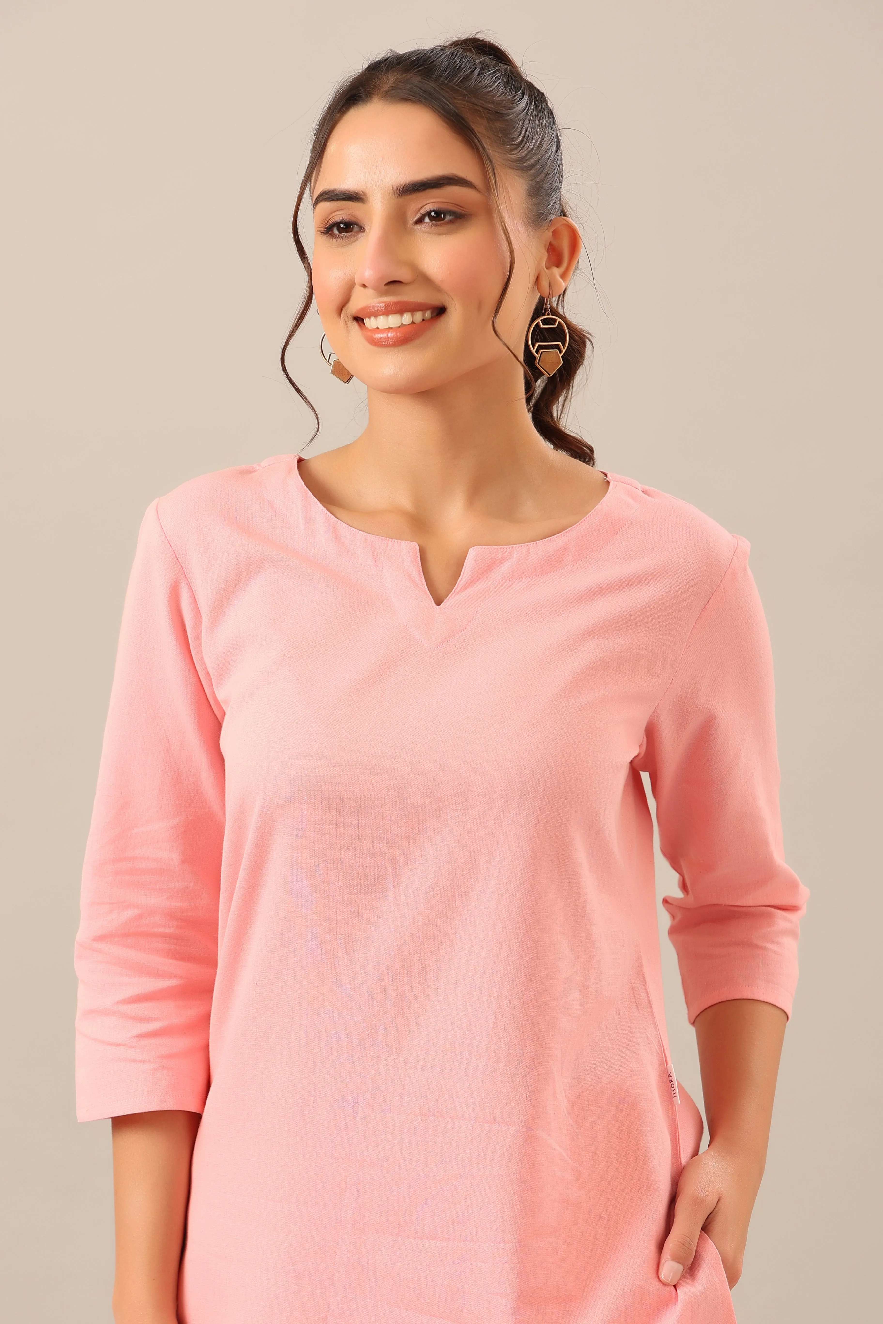 Solid Pink Cotton Flex Palazzo Loungewear Set