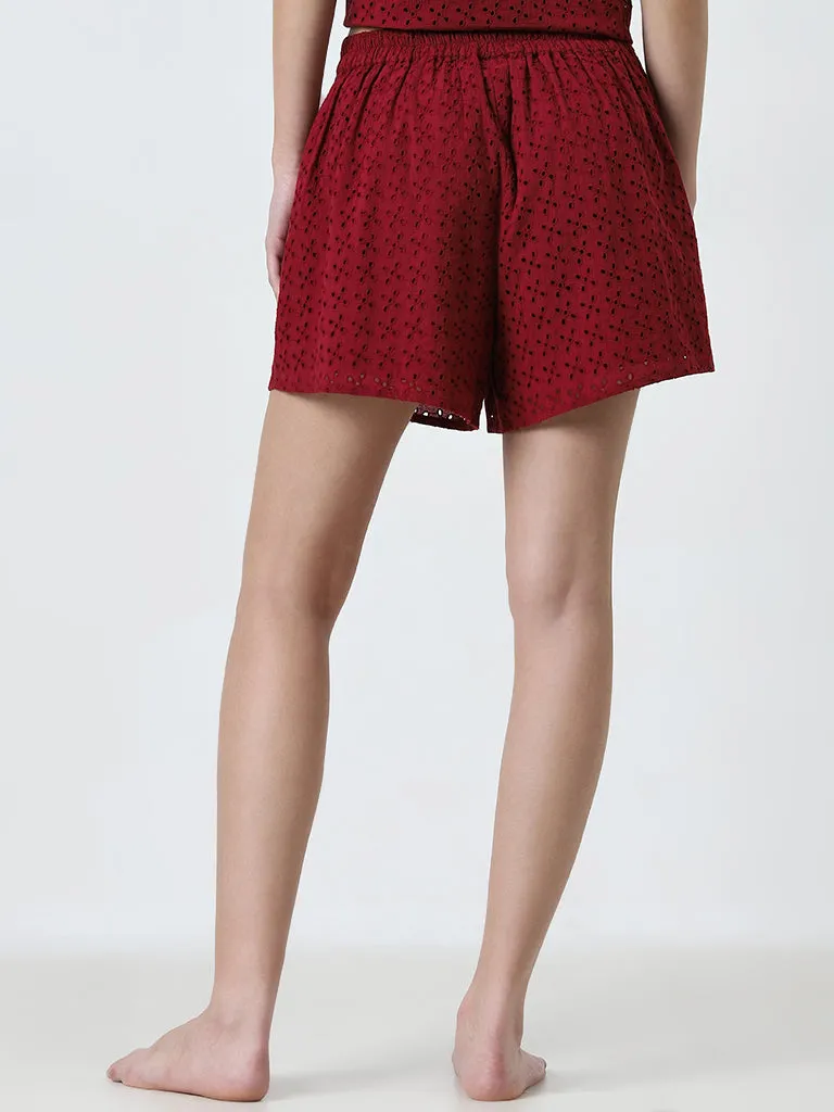 Superstar Red Schiffli Design High-Rise Cotton Shorts