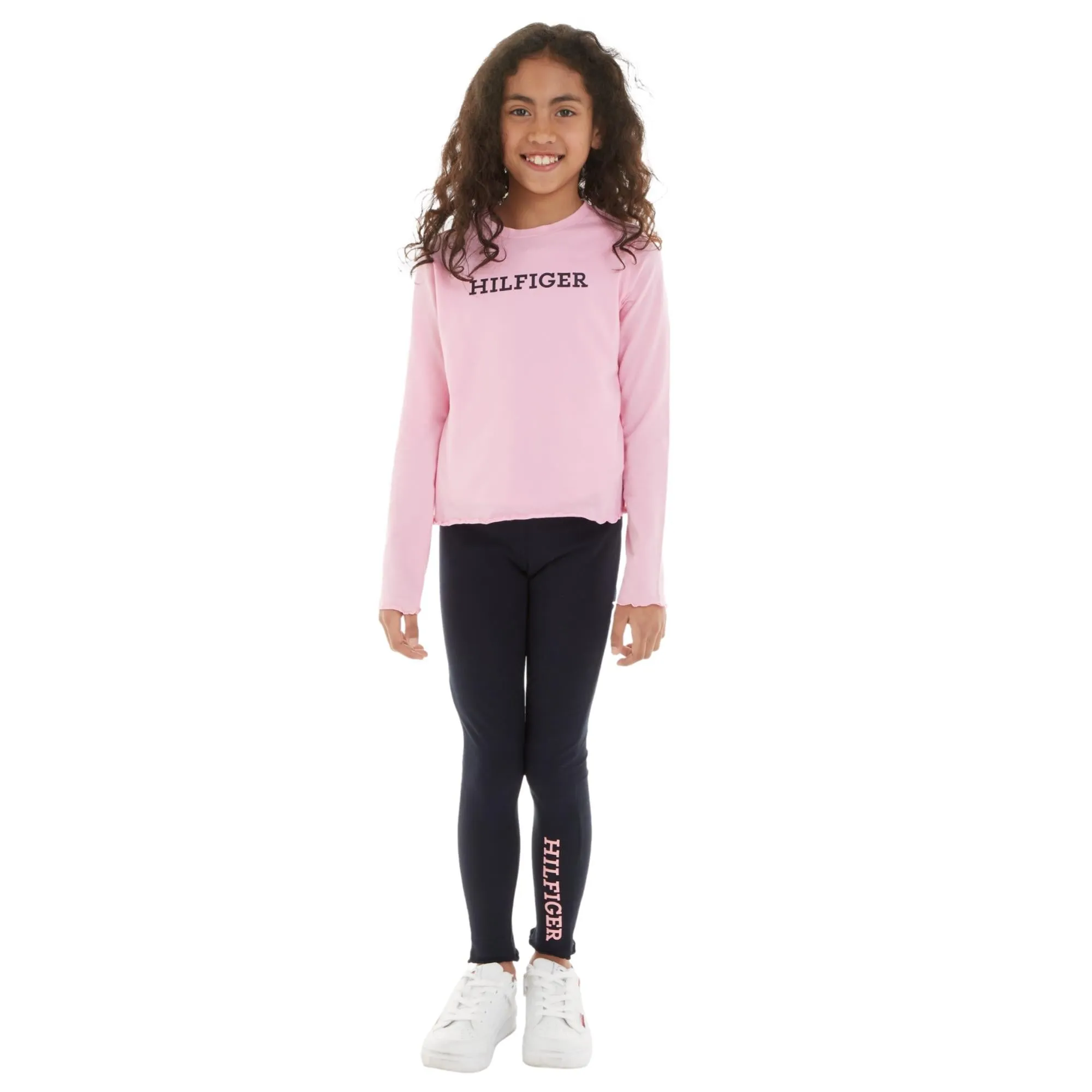 Tommy Hilfiger Girls TH Monofont Long Sleeves Leggings Pj Set - Iconic Pink / Desert Sky