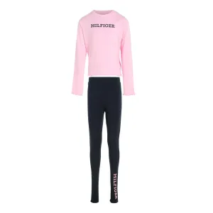 Tommy Hilfiger Girls TH Monofont Long Sleeves Leggings Pj Set - Iconic Pink / Desert Sky