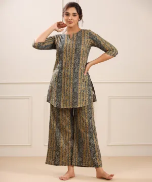 Traditional Parallel Motif on Cotton Palazzo Loungewear Set