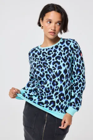 Turquoise with Black and Blue Shadow Leopard Classic Sweatshirt