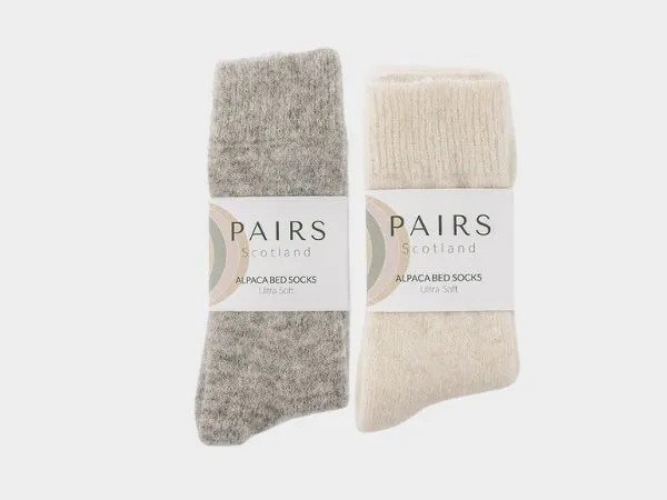 Ultra Soft Alpaca Undyed Bed Socks Collection - Grey and Cream