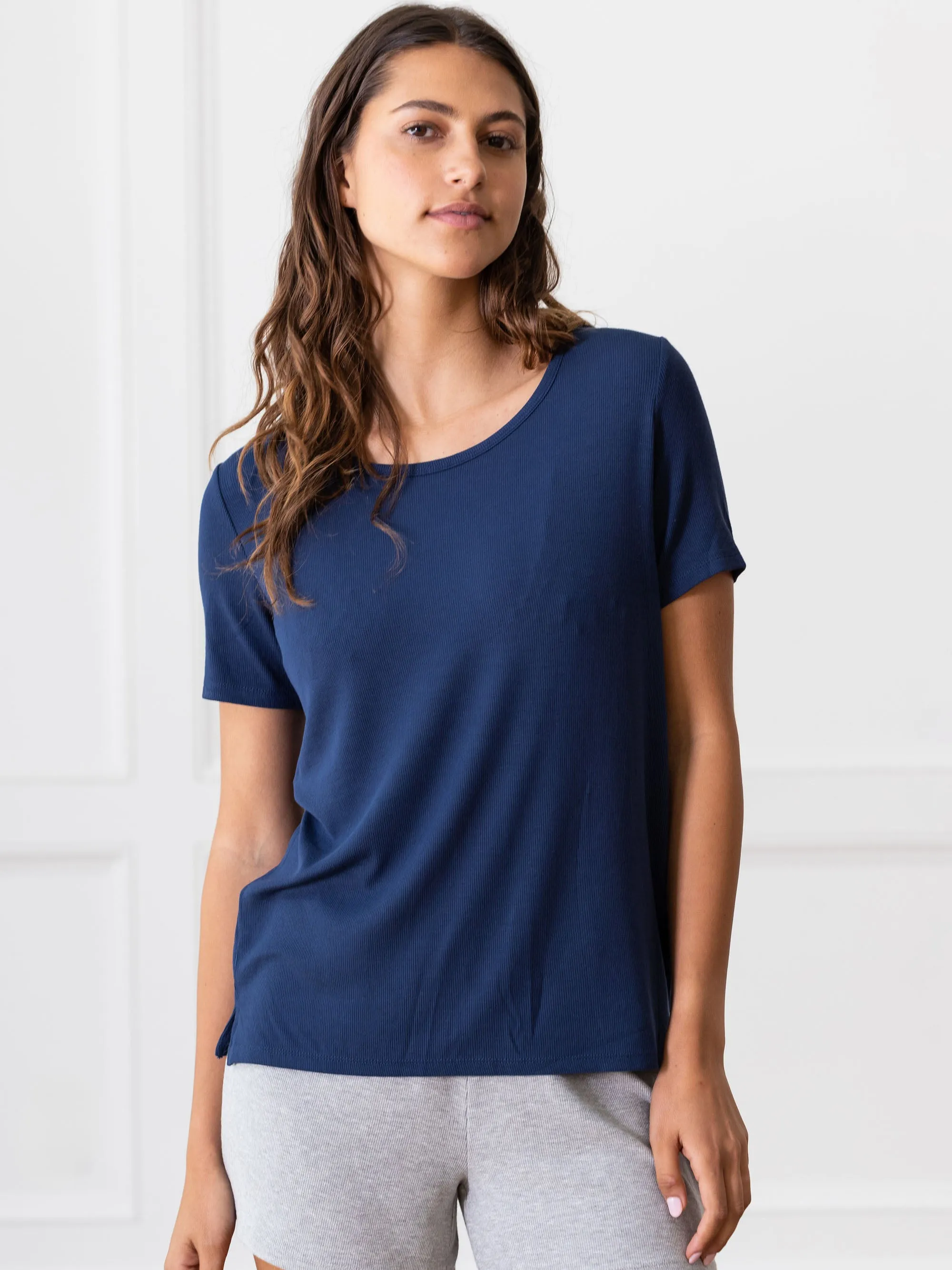 Women’s Bamboo Rib-Knit Short Sleeve Lounge Top