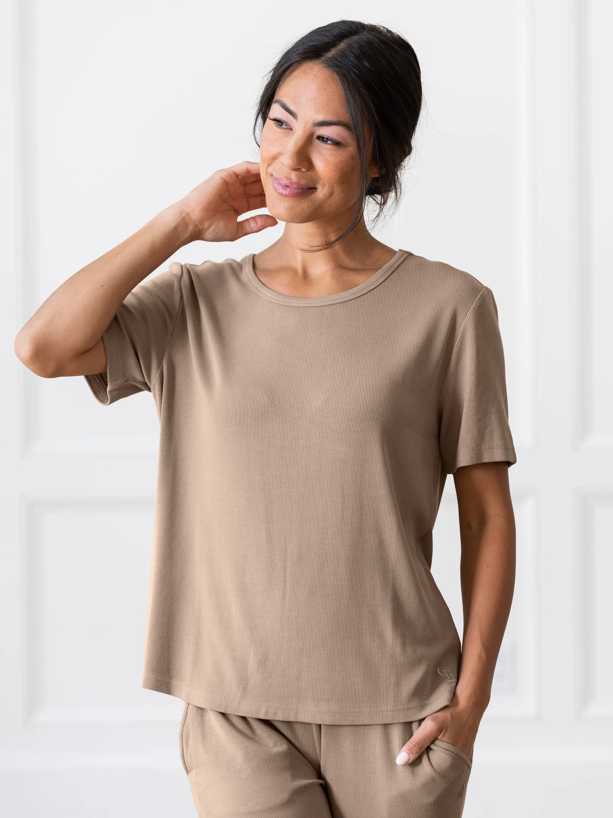 Women’s Bamboo Rib-Knit Short Sleeve Lounge Top