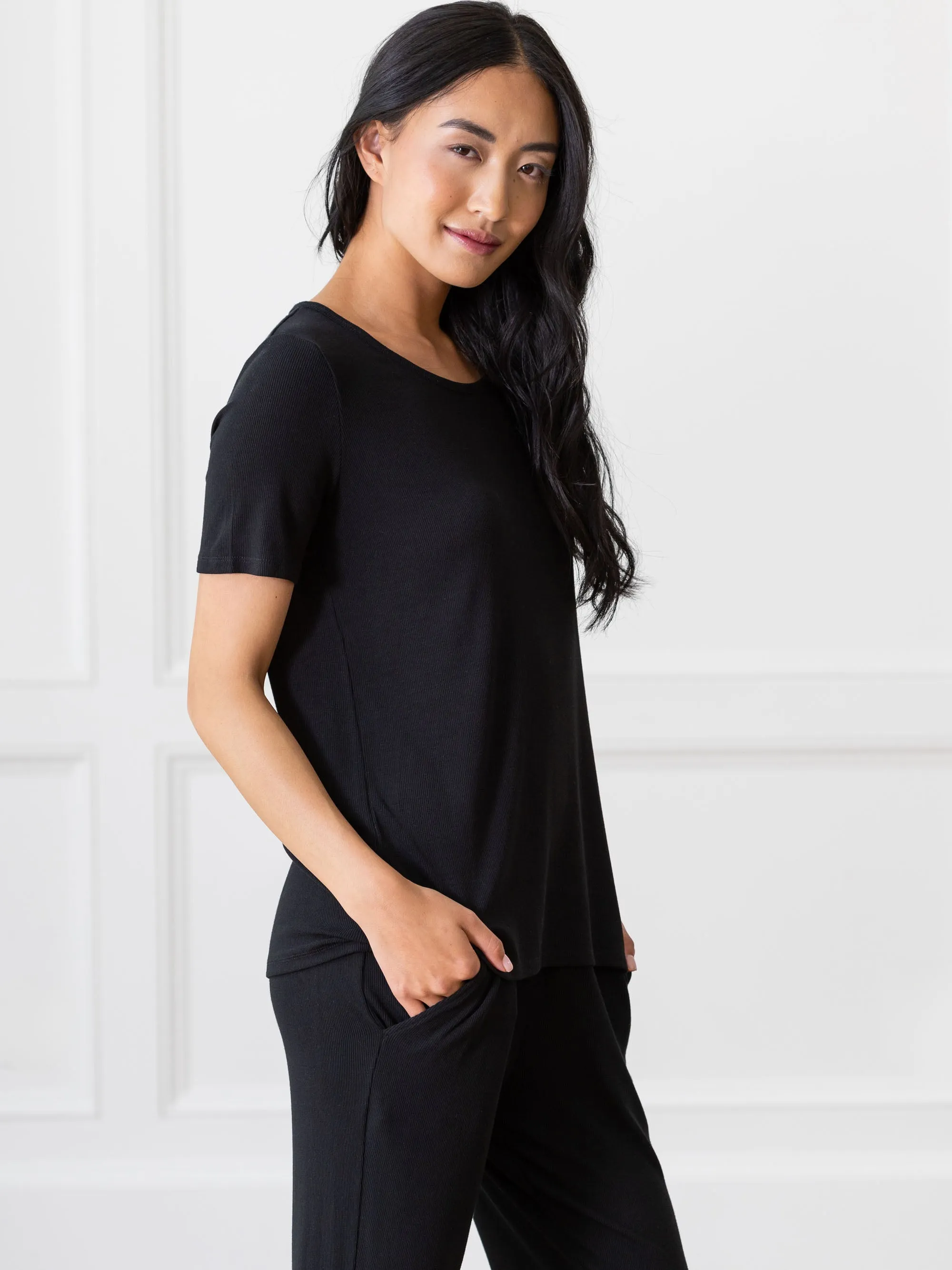 Women’s Bamboo Rib-Knit Short Sleeve Lounge Top