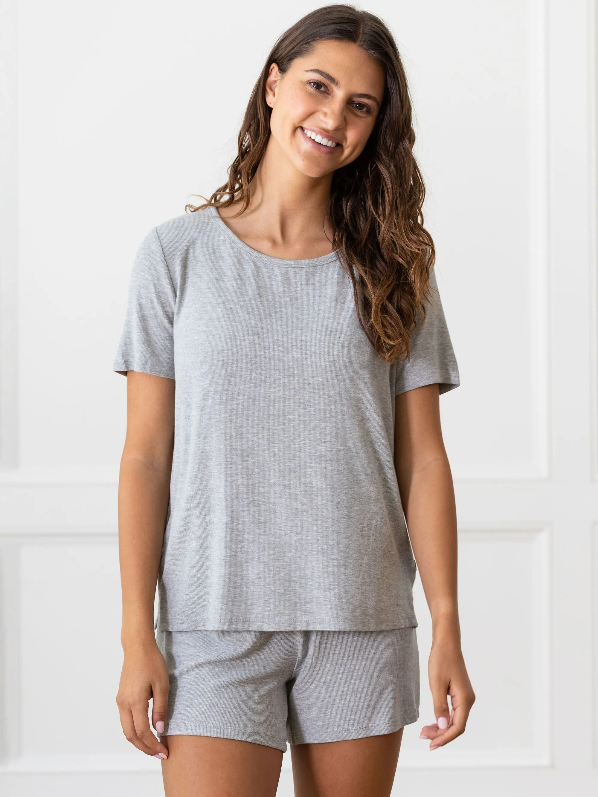 Women’s Bamboo Rib-Knit Short Sleeve Lounge Top